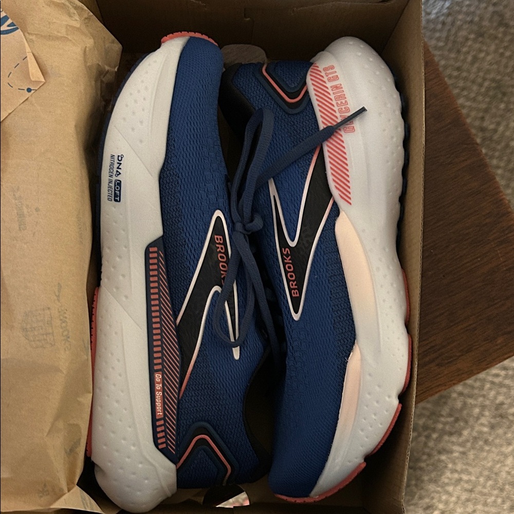 Brooks Blue Running Shoes with Coral and White Accents - Picture 3 of 4